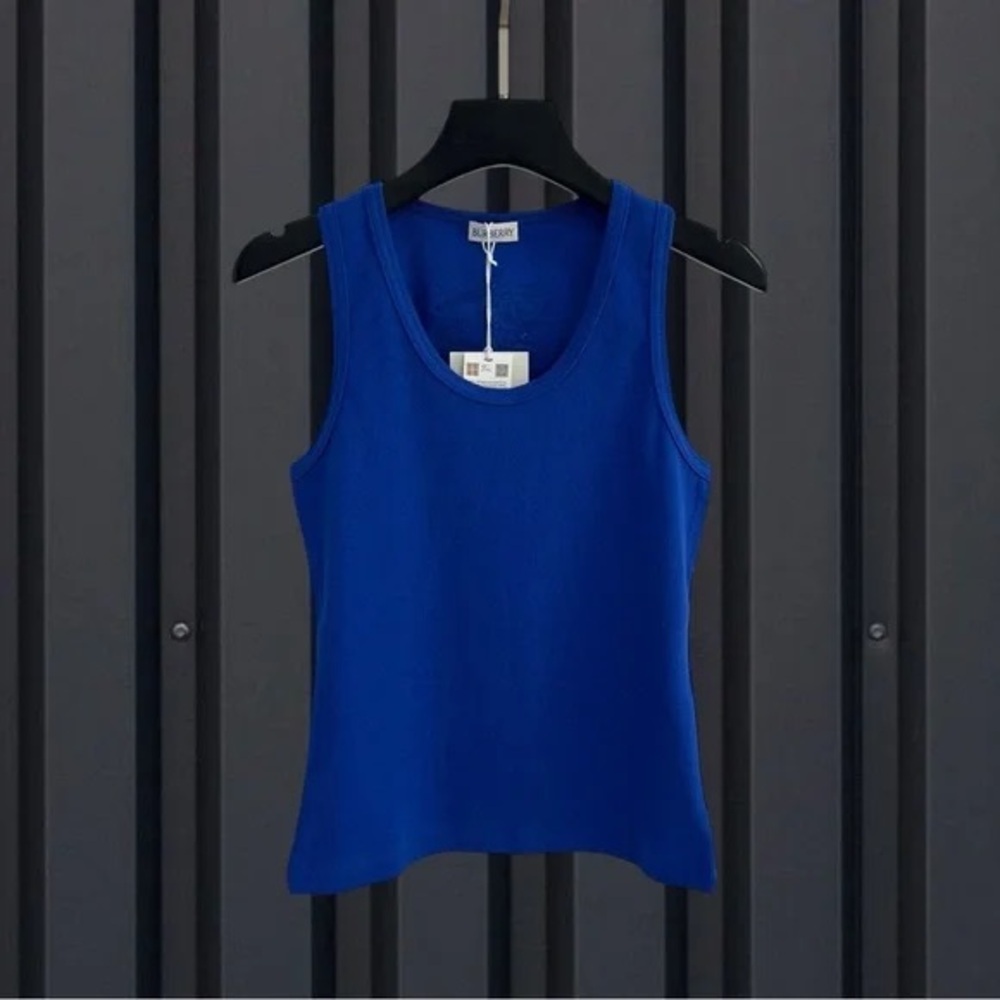 Burberry Blue Fitted Ribbed Tank Top
